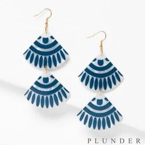 New Plunder "Beatrice" Blue Marbled Acrylic Earrings (3.75")